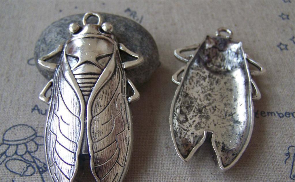 Accessories - 5 Pcs Antique Silver Huge Cicada Pendants 34x62mm A3596
