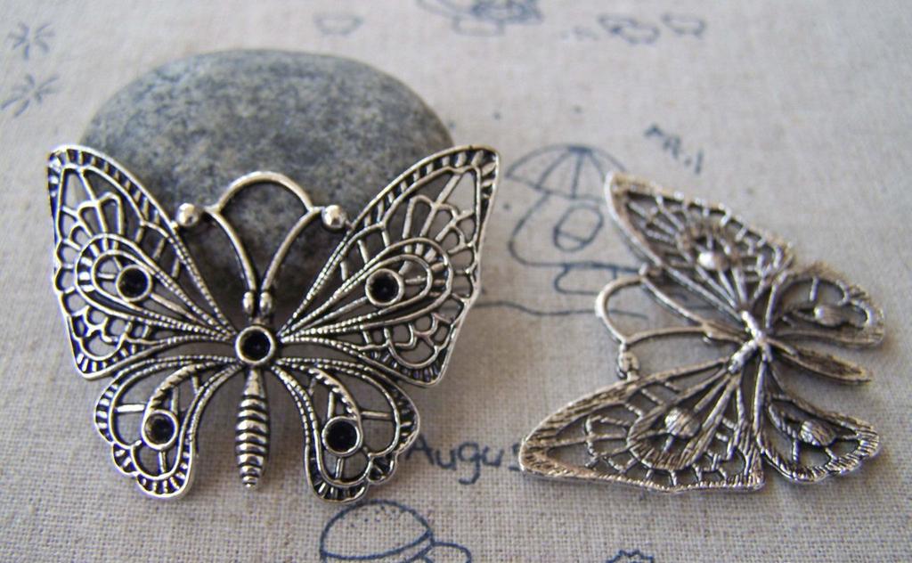 Accessories - 5 Pcs Antique Silver Pewter Filigree Butterfly Pendant 35x48mm A2311
