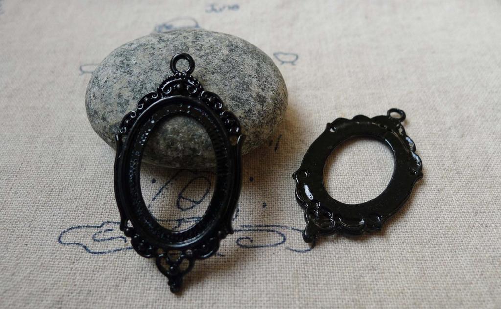 Accessories - 5 Pcs Black E-coating Metal Oval Base Settings Pendants Match 18x25mm Cabochon A5552