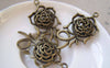 Accessories - 5 Pcs Of Antique Bronze 3D Filigree Rose Flower Pendant 22x42mm A1785