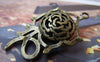Accessories - 5 Pcs Of Antique Bronze 3D Filigree Rose Flower Pendant 22x42mm A1785