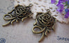 Accessories - 5 Pcs Of Antique Bronze 3D Filigree Rose Flower Pendant 22x42mm A1785