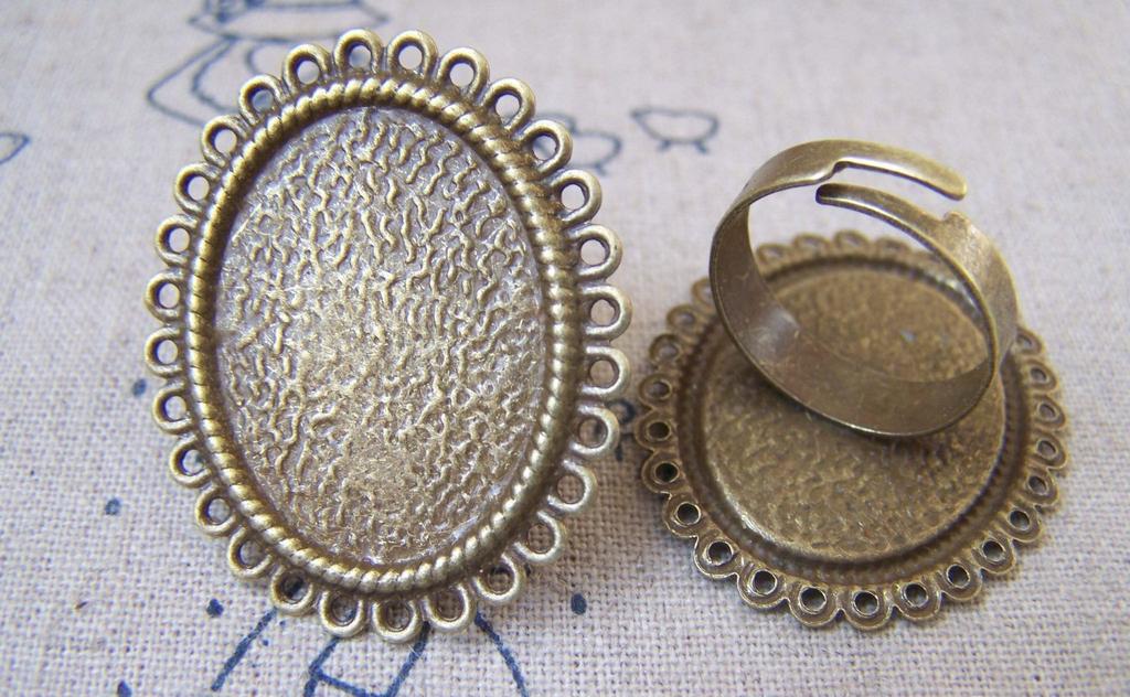 Accessories - 5 Pcs Of Antique Bronze Adjustable Ring Blank Shank Base With 19x25mm Bezel A2263