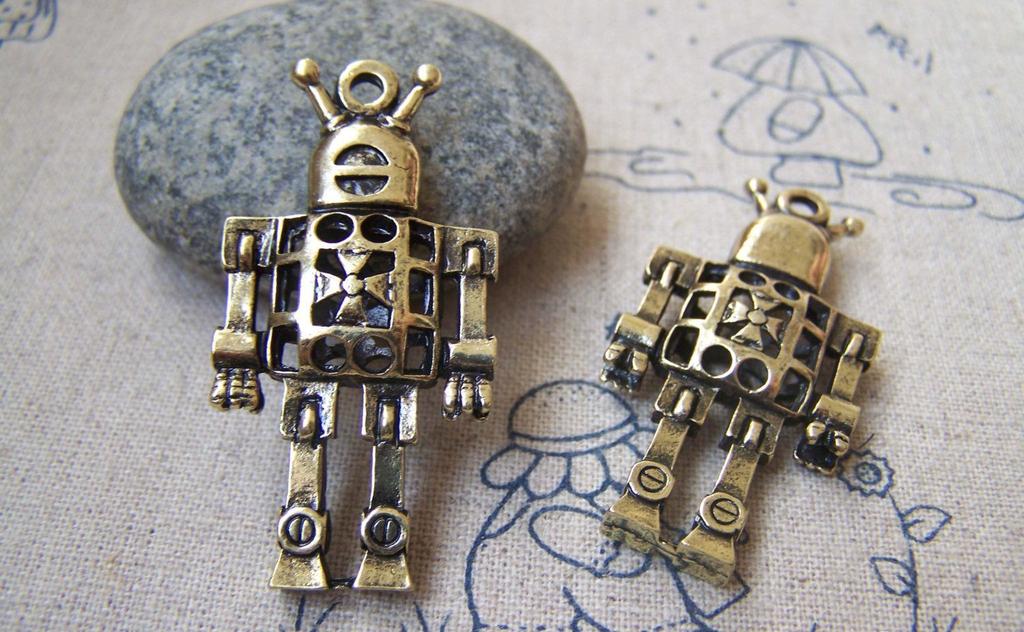 Accessories - 5 Pcs Of Antique Bronze Filigree 3D Robot Charms Pendants 22x42mm A3064