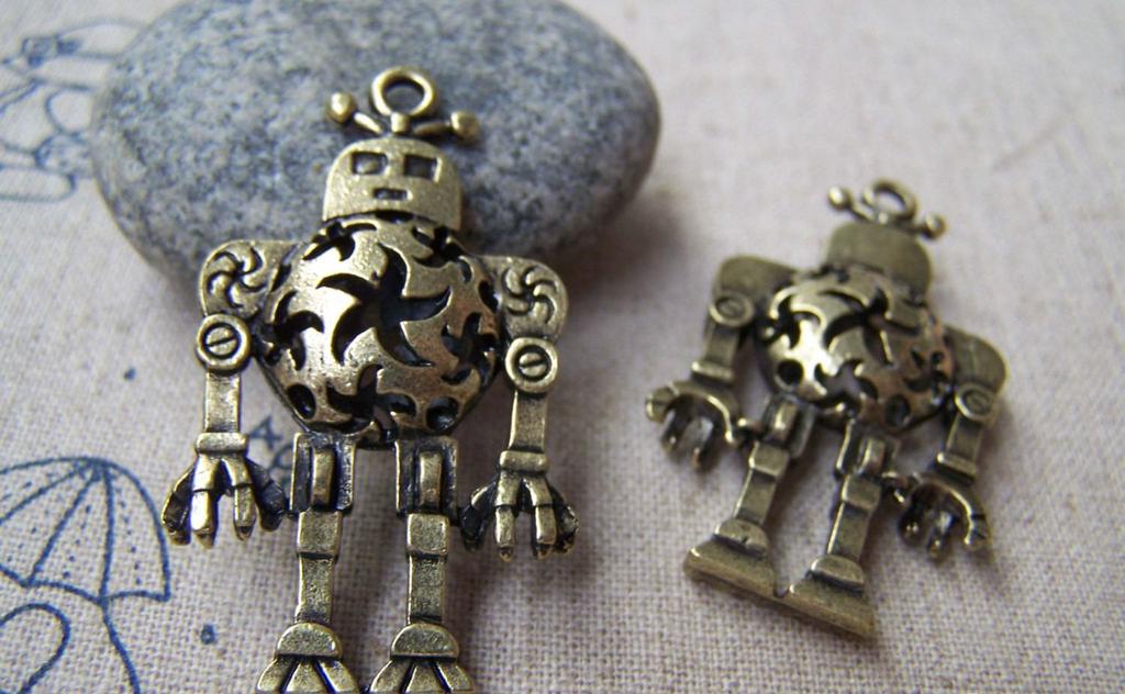 Accessories - 5 Pcs Of Antique Bronze Filigree 3D Robot Charms Pendants 8x24x43mm A3017