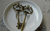 Accessories - 5 Pcs Of Antique Bronze Filigree Crown Skeleton Key Pendants Charms 30x69mm Double Sided A5486