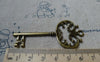 Accessories - 5 Pcs Of Antique Bronze Filigree Crown Skeleton Key Pendants Charms 30x69mm Double Sided A5486