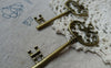 Accessories - 5 Pcs Of Antique Bronze Filigree Crown Skeleton Key Pendants Charms 30x69mm Double Sided A5486
