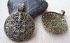 Accessories - 5 Pcs Of Antique Bronze Filigree Flower Round Pendant Charms 46x60mm A3308