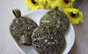 Accessories - 5 Pcs Of Antique Bronze Filigree Flower Round Pendant Charms 46x60mm A3308