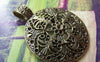 Accessories - 5 Pcs Of Antique Bronze Filigree Flower Round Pendant Charms 46x60mm A3308