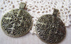 Accessories - 5 Pcs Of Antique Bronze Filigree Flower Round Pendant Charms 46x60mm A3308