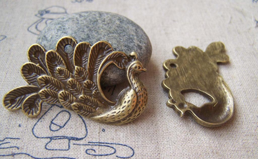 Accessories - 5 Pcs Of Antique Bronze Lovely Peacock Pendants Charms 27x49mm A2762