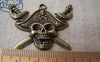 Accessories - 5 Pcs Of Antique Bronze Pirate Captain Skull Pendants Charms 32x45mm A1620