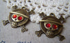 Accessories - 5 Pcs Of Antique Bronze Rhinestone Skull And Crossbones Charms Pendants 27x27mm A5007