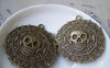 Accessories - 5 Pcs Of Antique Bronze Round Skull Pendant Charms 40mm A1581