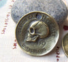 Accessories - 5 Pcs Of Antique Bronze Skull Round Charms Pendants 28mm A1574