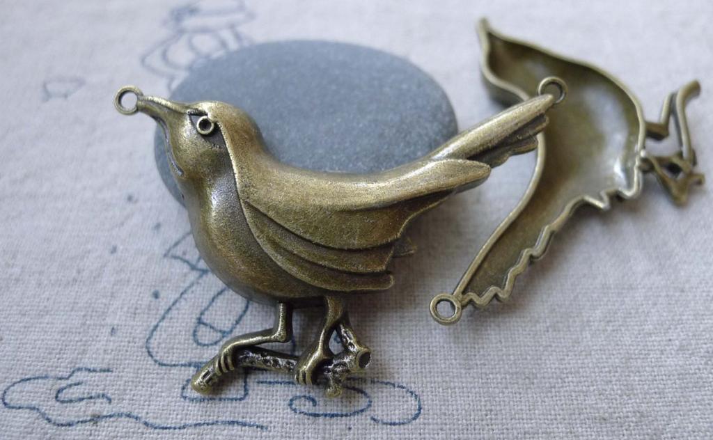 Accessories - 5 Pcs Of Antique Bronze Woodpecker Bird Charms Pendants 36x54mm A7721