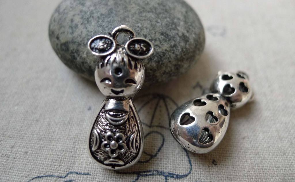 Accessories - 5 Pcs Of Antique Silver 3D Filigree Heart Girl Doll Pendants Charms 11x29mm A6373
