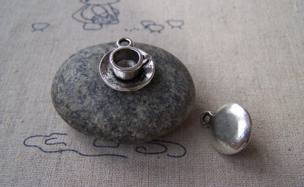 Accessories - 5 Pcs Of Antique Silver Coffee Cup Charms 15x19mm A2313