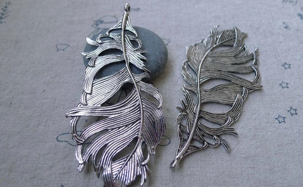 Accessories - 5 Pcs Of Antique Silver Huge Feather Charms 41x86mm A7645