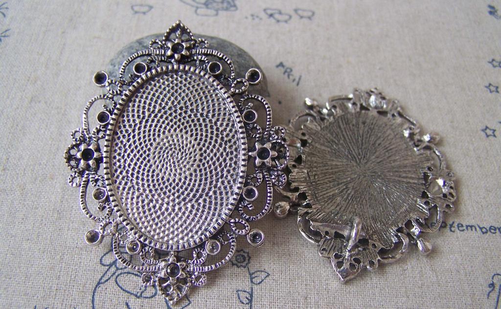 Accessories - 5 Pcs Of Antique Silver Oval Base Settings Pendant Match 30x40mm Cab A4563