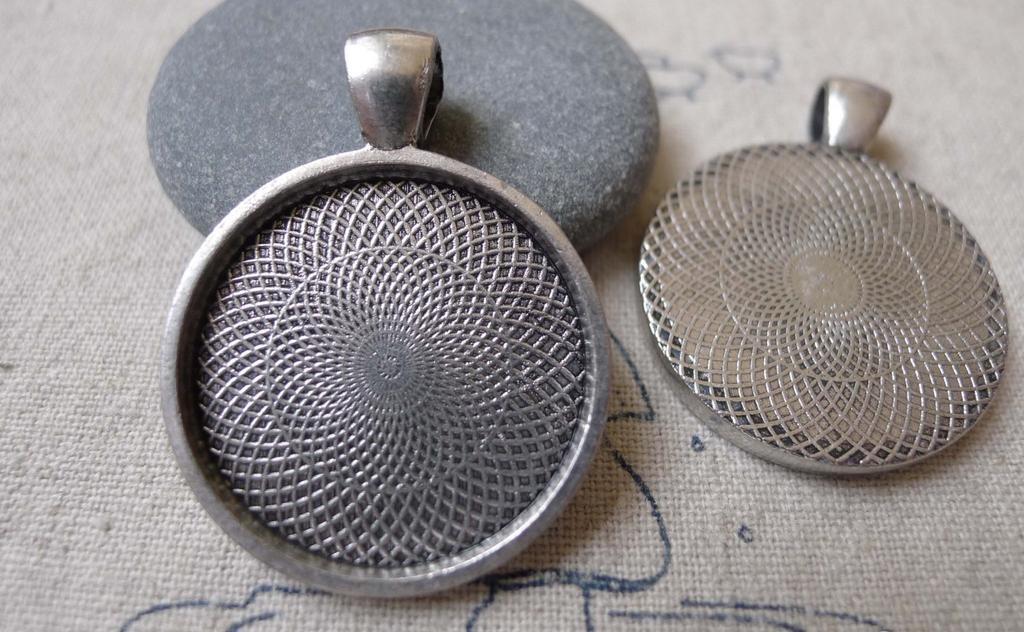 Accessories - 5 Pcs Of Antique Silver Round Cameo Cabochon Base Settings Match 25mm Cameo A7020