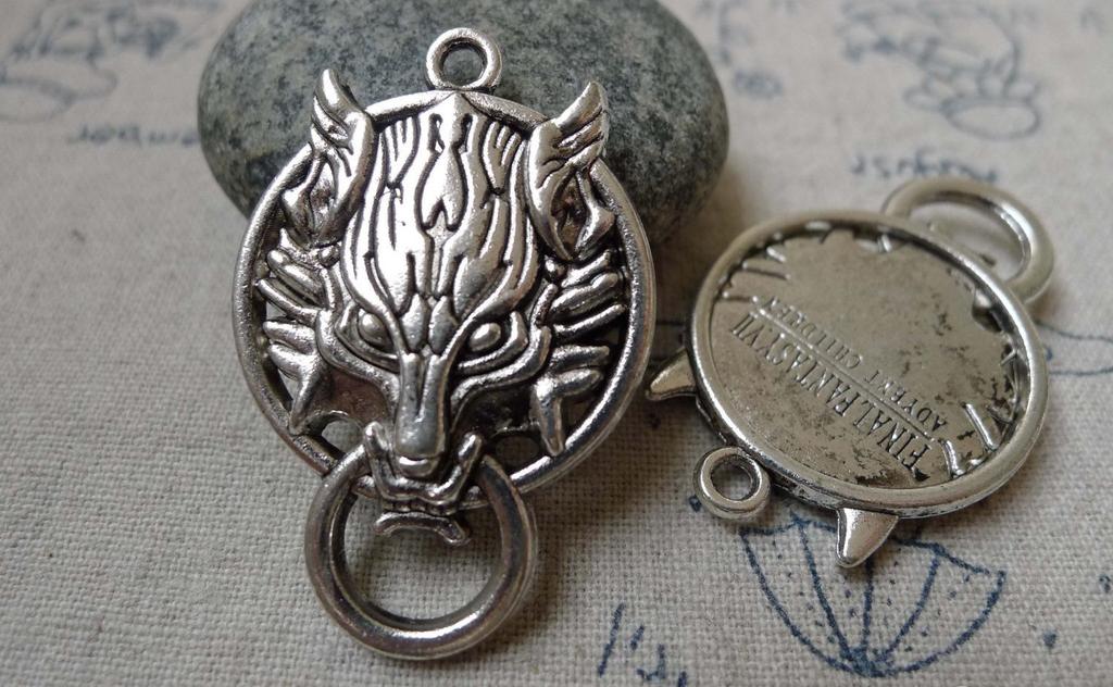 Accessories - 5 Pcs Of Antique Silver Wolf Head Pendants Charms 27x40mm A6024