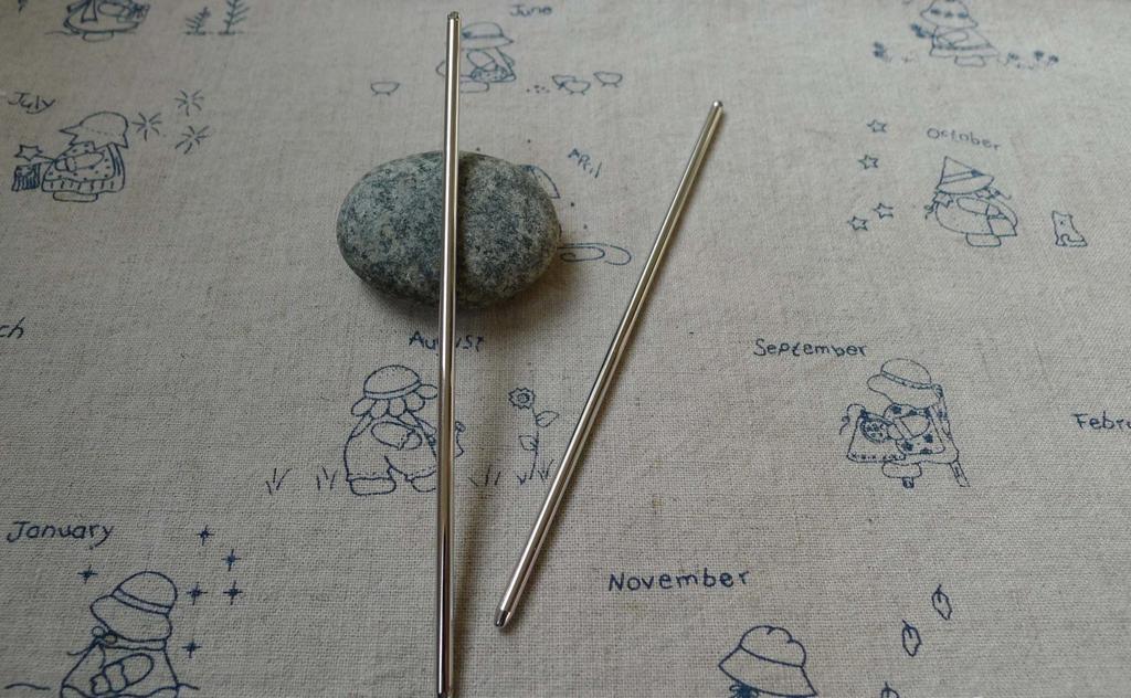 Accessories - 5 Pcs Of Platinum White Gold Tone Brass Retro Solid Hair Stick Bun Stick 3x120mm A5569