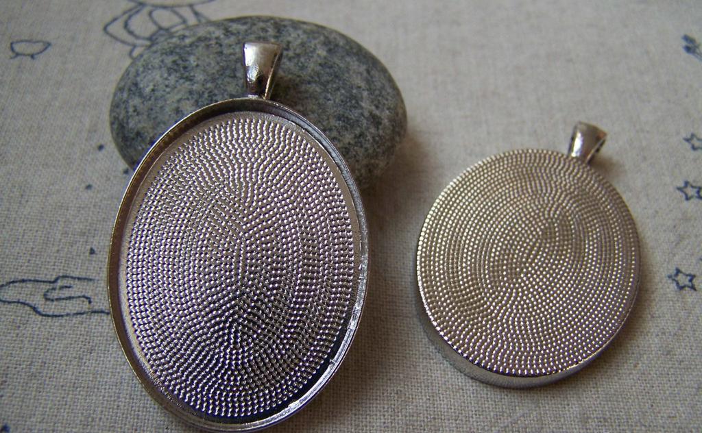 Accessories - 5 Pcs Of Platinum White Gold Tone Oval Cameo Base Pendants Tray Match 30x40mm Cabochon A5717