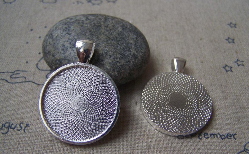 Accessories - 5 Pcs Of Shiny Silver Round Cameo Cabochon Base Settings Match 25mm Cameo A4761
