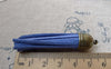 Accessories - 5 Pcs Of Square Faux Suede Blue Leather Tassel With Brass Bead Caps A6668