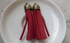 Accessories - 5 Pcs Of Square Faux Suede Red Leather Tassel With Brass Bead Caps A6667