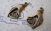 Accessories - 5 Sets (10 Pcs) Of Antique Bronze Heart Hand Charms Pendants 15x30mm A577