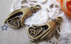 Accessories - 5 Sets (10 Pcs) Of Antique Bronze Heart Hand Charms Pendants 15x30mm A577