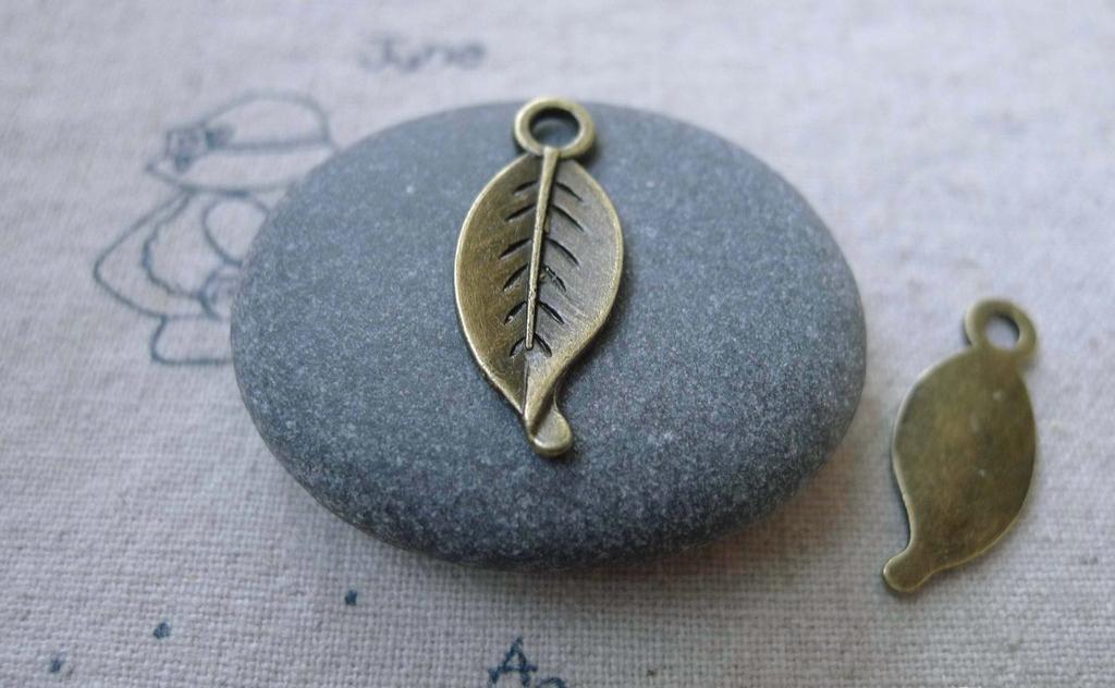 Accessories - 50 Pcs Antique Bronze Leaf Charms 10x24mm A7599