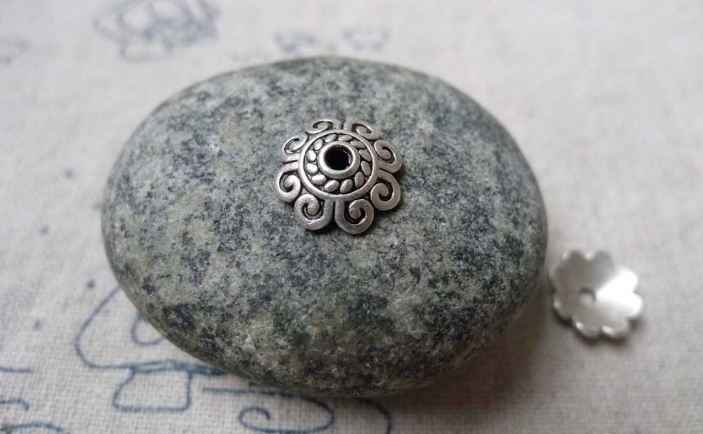 Accessories - 50 Pcs Antique Silver Bead Caps Filigree Flower Spacer 10mm A5962