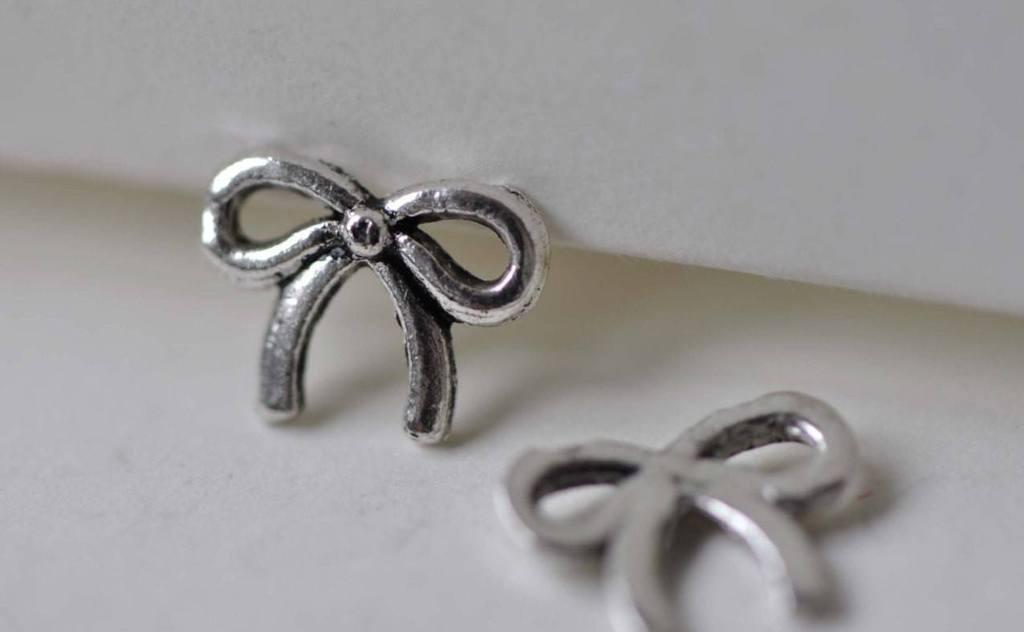 Accessories - 50 Pcs Antique Silver Bow Tie Bowtie Knot Charms 8x10mm A7806