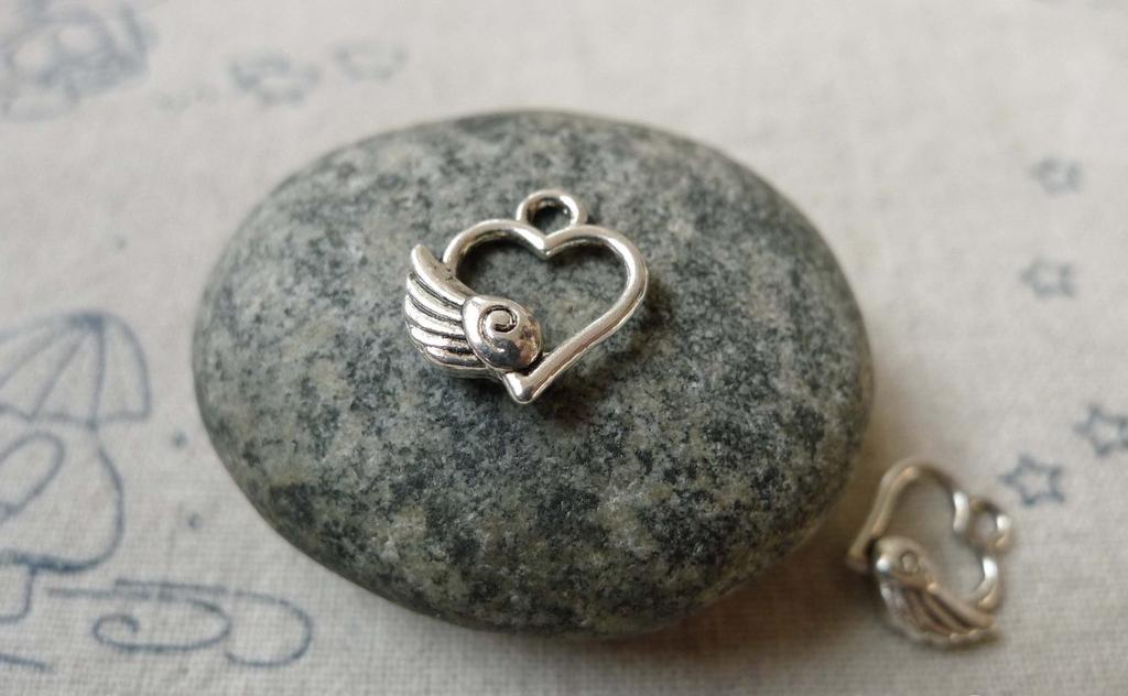 Accessories - 50 Pcs Antique Silver Heart Wing Filigree Charms 11x12mm A6527