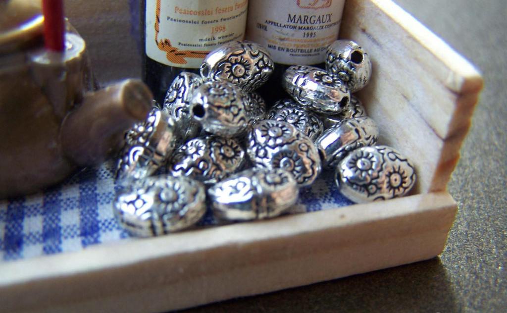 Accessories - 50 Pcs Antique Silver Rondelle Oval Flower Beads 6x8mm A1619