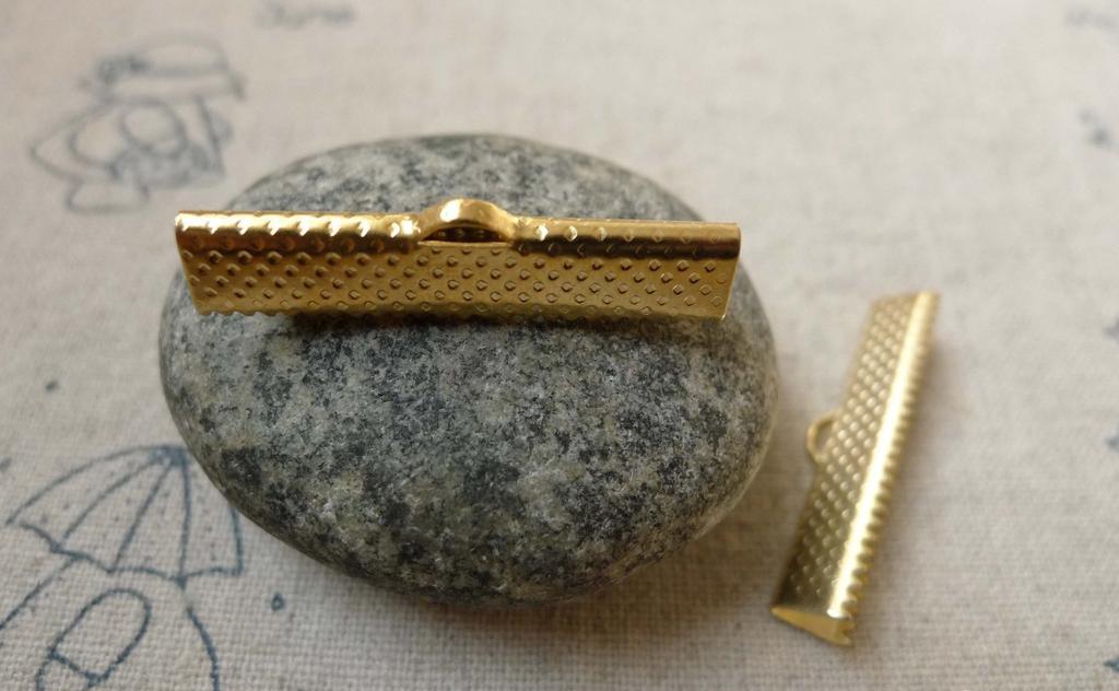 Accessories - 50 Pcs Gold Ribbon Ends Clamps Fasteners Clasps 30mm A6186