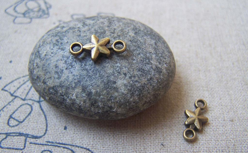 Accessories - 50 Pcs Of Antique Bronze 3D Star Connector Charms 7x14mm A4815