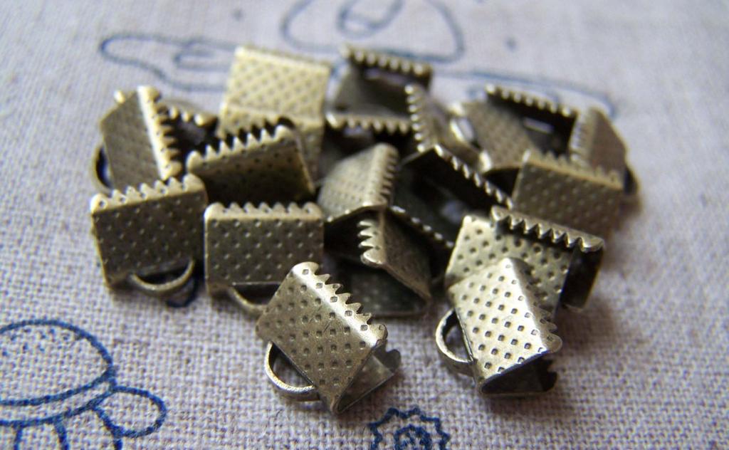 Accessories - 50 Pcs Of Antique Bronze Brass Ribbon Ends Clamps Fasteners Clasps 8mm A2133