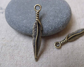 Accessories - 50 Pcs Of Antique Bronze Feather Charms 5x28mm A7223