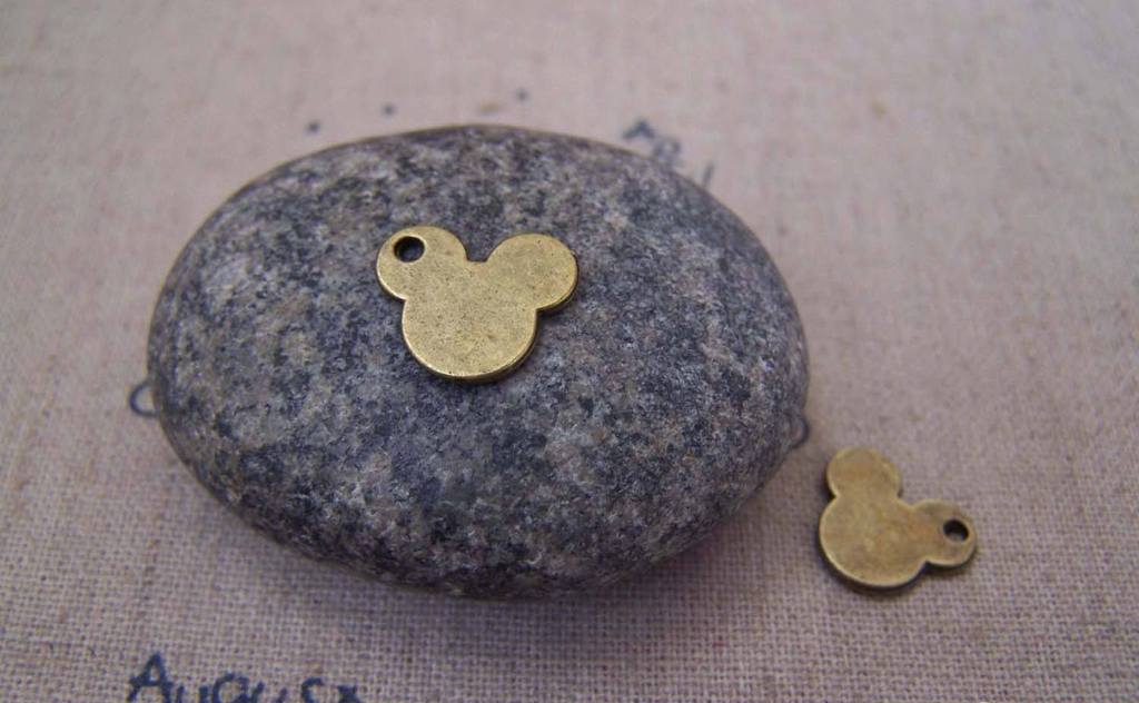 Accessories - 50 Pcs Of Antique Bronze Flat Mouse Head Charms 10x12mm A5181