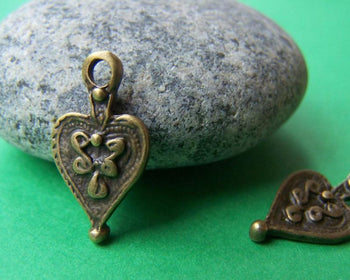 Accessories - 50 Pcs Of Antique Bronze Heart Charms 10x18mm Double Sided A1515