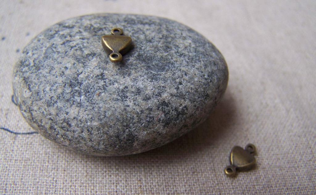 Accessories - 50 Pcs Of Antique Bronze Heart Charms Connector 10mm A2810