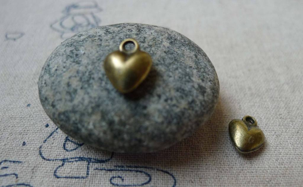 Accessories - 50 Pcs Of Antique Bronze Lovely 3D Heart Charms 9mm A5499