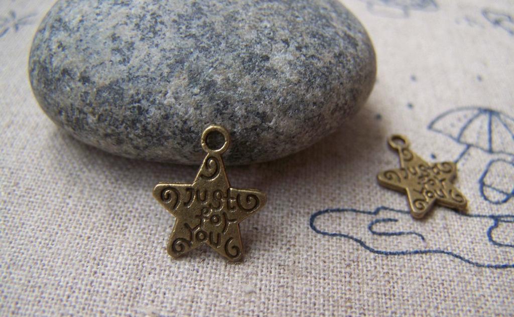 Accessories - 50 Pcs Of Antique Bronze Star Charms Double Sided 11mm A540