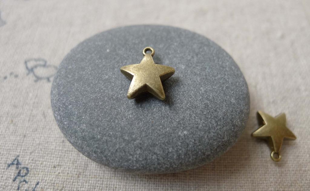 Accessories - 50 Pcs Of Antique Bronze Thick Star Charms 10mm A7132